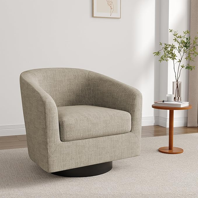 Lumibee Swivel Accent Barrel Chairs Upholstered Comfy Swivel Round Barrel Chair 360° Rotation Single Sofa Club Armchair for Living Room Reading Room Bedroom Light Brown