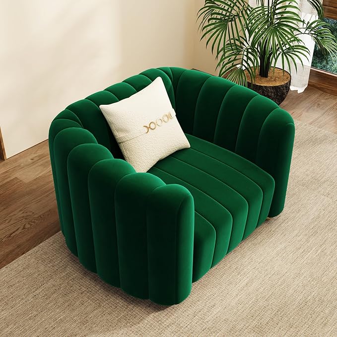 Modern Velvet Sofa Couch for Living Room 42 Comfy Upholstered Sofa Chair with Gold Metal Legs &amp Pillow Luxury Sectional Armchair Sofa for Bedroom Office Apartment (Green 1 Seater)