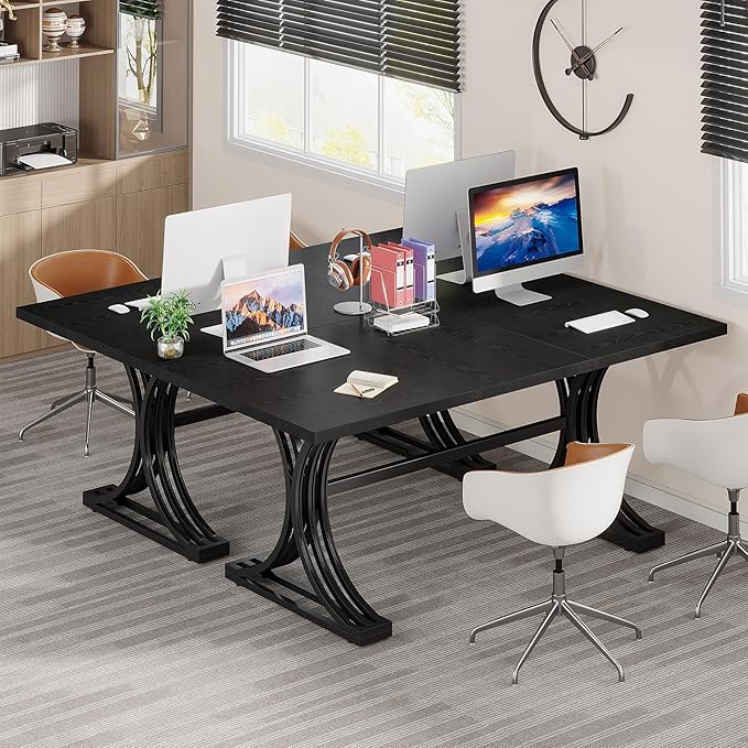 Tribesigns 63 Large Office Desk Modern Executive Desks with Stylish Legs Wood Computer Desk Business Furniture Work Desk for Home Office (Black)
