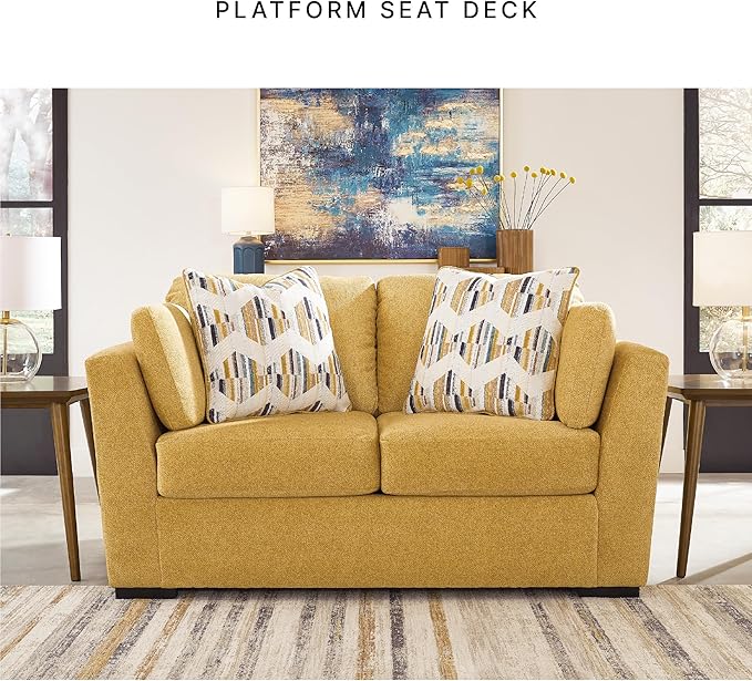 Signature Design by Ashley Keerwick Scandinavian Loveseat with 4 Toss Pillows Yellow
