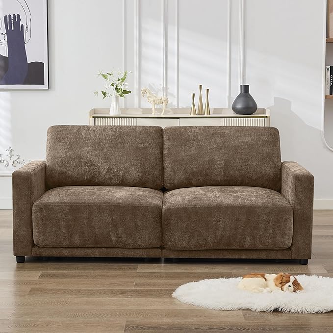77.4 Chenille Modular Loveseat Oversized Upholstered 2 Seater Sectional Sofa with Thickened Cushions Easy Assembly Modern Comfy Love Seat Couch for Living Room Brown