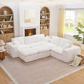 L-Shaped Boneless Modular Sectional Cloud Couches 7 Seat Modular Boucle Floor Foam Boneless Sofa Couch with Ottomans Headrest Pillows and Removable Cushions
