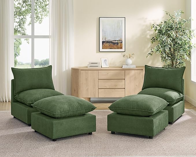 VANOMi Modular Ottoman Stool Cube Footrest Replacement for Sectional Sofa Upholstered Ottoman Seat Green