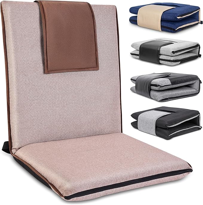 Floor Chair with Back Support 14-Position Adjustable Floor Chair Portable Ground Seating for Adults &amp Kids Foldable Meditation Seat with Japanese KOYO Bearings &amp Washable Linen Cover (Coffee)