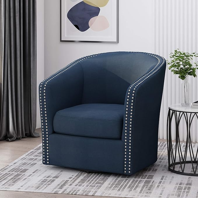Christopher Knight Home Octavia Contemporary Fabric Swivel Chair Blue Black 31.25D x 30.25W x 31.25H in
