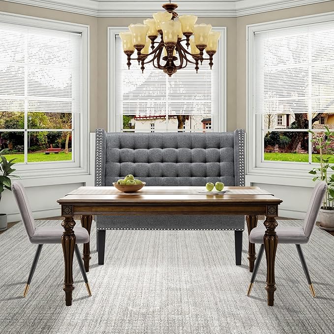 Andeworld Modern Loveseat Settee Bench Sofa Upholstered Banquette Couch for Dining Living Room Hallway or Entryway Seating Funiture with Wooden LegsSlate