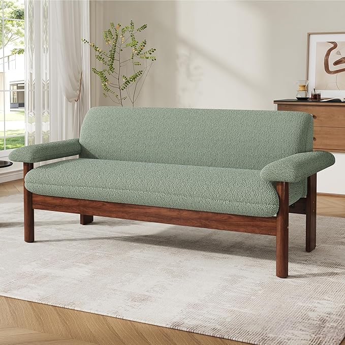 Christopher Knight Home Vincenzo Berber Fleece Sofa Upholstered Loveseat Soft Pillow Armchair Rubberwood Legs Couch 72.8 Loveseat Large Couch Chair Reading Sofa for Living Room Home Rest Green