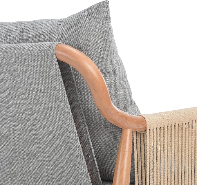 Soohow Mid-Century Modern Braid Armchair Wooden Accent Chair for Living Room &amp Bedroom Reading Spaces