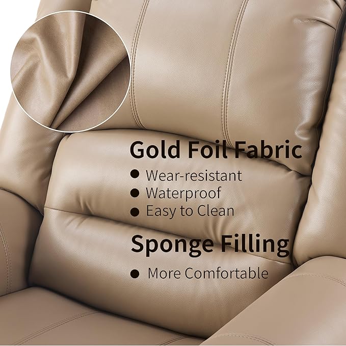 Power Lift Recliner Chair with Massage and Heating PU Leather Electric Recliner Sofa with USB Charger 300lbs Capacity Lift Chair 8-Point Massage &amp Lumbar Heating Easy Assembly(Light Brown)