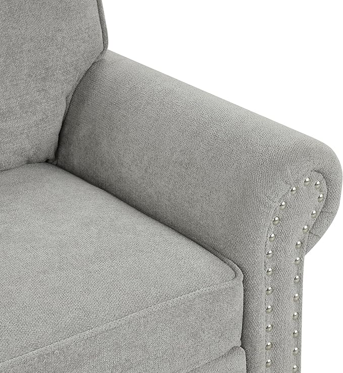 95 Convertible Sofa Bed Sectional Sofa Sleeper with Storage Chaise Pull-Down Backrest with 2 Cup Holders Arc Armrests with Nailhead Trim Polyester Fabric Acacia Wood Frame (Grey-12s)