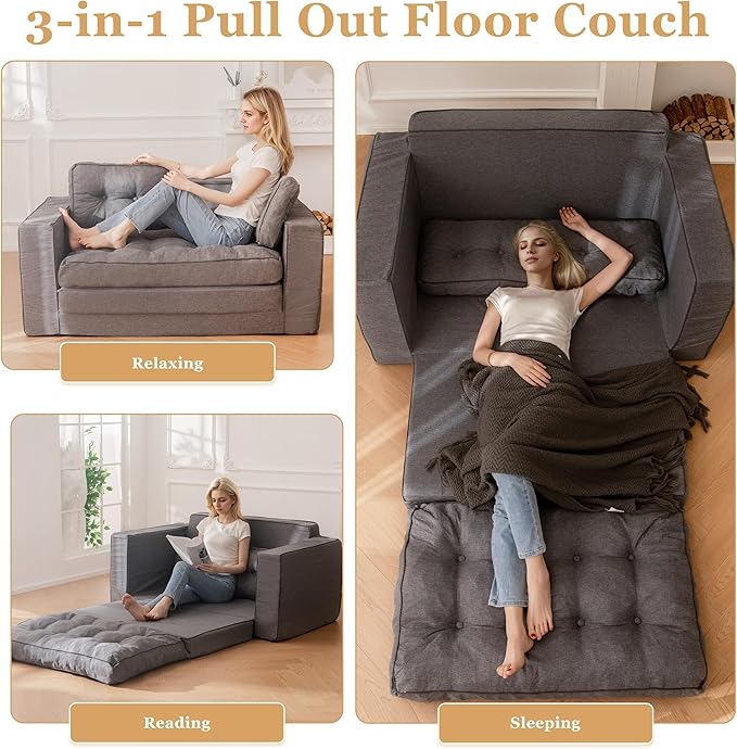 YOSHOOT Loveseat Sleeper Sofa55 Convertible Sofa Bed Couch Futon Couches for Living Room3-in-1 Pull Out Floor Couch with Reclining Backrest and Pillows