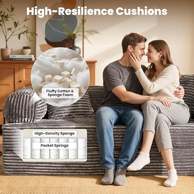 ovios 81 Folding Sofa Bed Foldable Sleeper Boneless Couch with Pull Out Beds Modular Convertible Floor Futon Loveseat Lounger for Living Room (Faux Fur Grey)