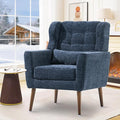 cinkehome Accent Arm Chairs for Living Room Chenille Upholstered Mordern Armchair Comfy Soft Padded Lounge Chair in Small Spaces Bedroom Pillow Solid Wood Leg Blue