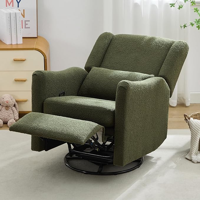 Modern Swivel Rocker Recliner Chair 29.5'' Wide Wingback Swivel Rocker Recliner Chair Linen Fabric Rocking Chair Nursery Chair for Living Room Apartment (Seaweed Green/79)