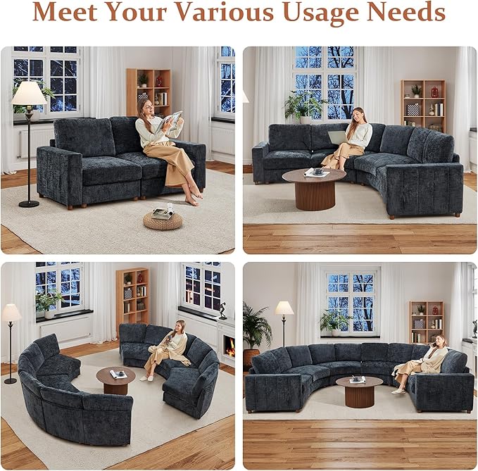 ORRD Modern Chenille Sofa Armrest Backrest for Modular Sectional Sofa Couch for Living Room Black Blue