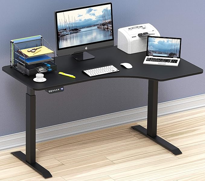 SHW 55-Inch Large Electric Height Adjustable L-Shaped Standing Desk with Right Facing Corner Black