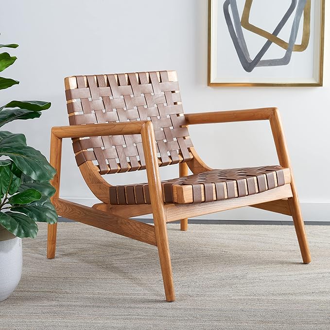 Safavieh Home Collection Bellona Cognac/Natural Leather Woven (Fully Assembled) Accent Chair