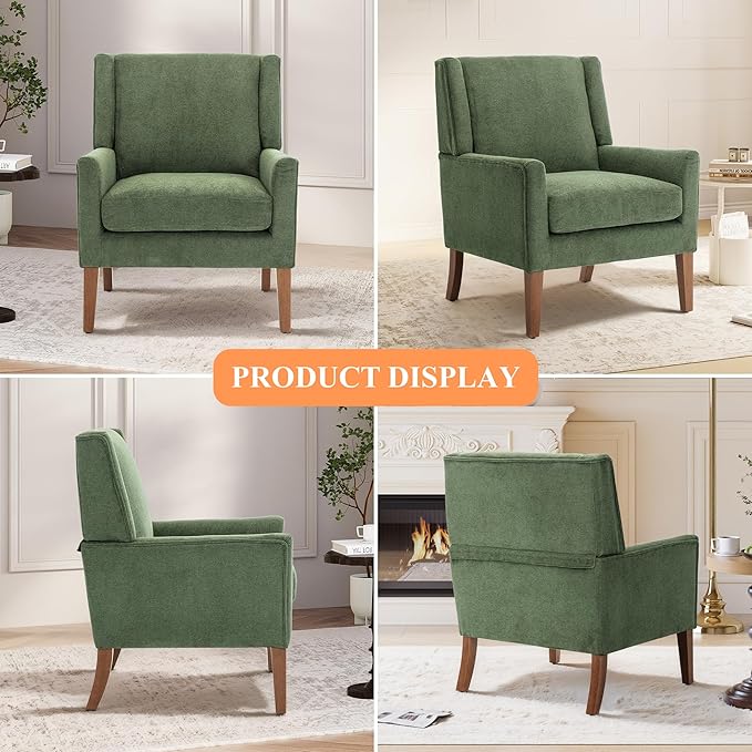 Accent Chairs for Living Room Mid-Century Wooden Fabric Living Room Chairs Arm Chair Side Chairs for Living Room Bedroom Reading Nook