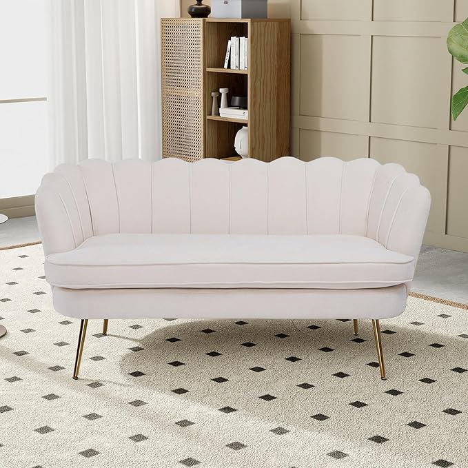 Mlmh &amp Kngwa 59 Small Chenille Loveseat Sofa 2 Seater Couch Settee with Gold Metal Legs Comfy Upholstered Floral Mini Sofa for Bedroom Living Room Apartment Beige