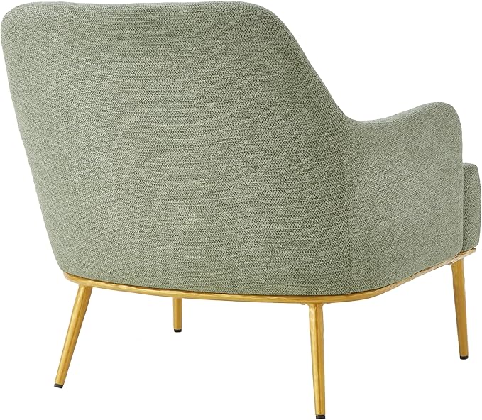 Modern Accent Chair with Curved Backrest Chenille Fabric Upholstered Armchair with Gold Metal Legs Single Sofa Chair for Living Room Reading Corner (Green14)