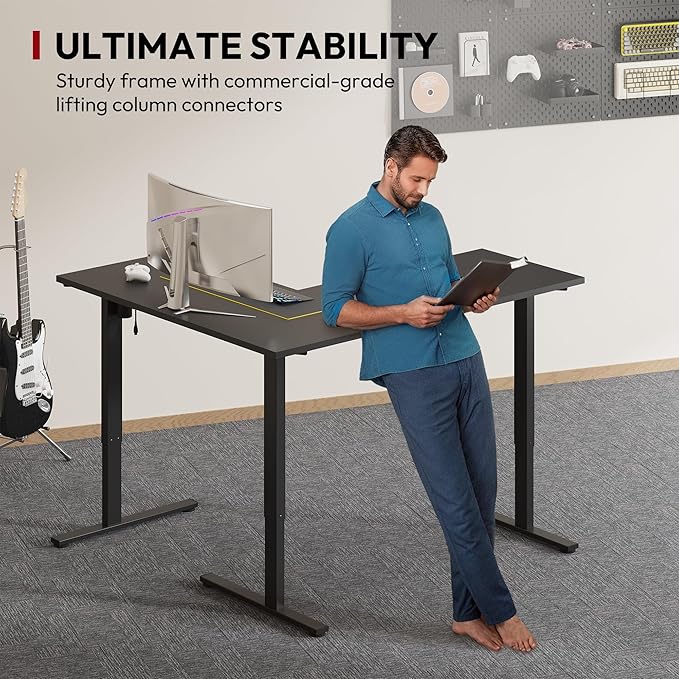 SANODESK L Shaped Electric Standing Desk with Drawer 63 Inch Ergonomic Adjustable Height Desk with Storage Corner Desk Sit Stand up Computer Table for Work Office Home Black