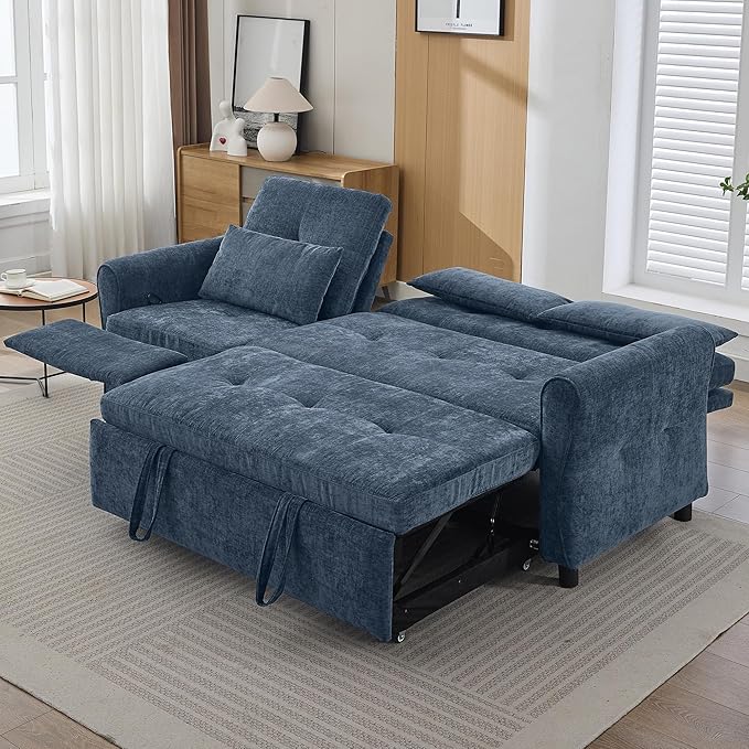 ERYE L-Shaped Reversible Recliner Sectional Sofa Chenille Upholstered Pull Out Convertible Sofabed with Pull Out Sleeper Couch Bed and Recliner Chaise Lounge and USB-C Ports