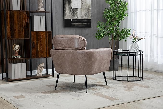 29.5 W Classical Accent Chair Armchair Upholstered Reading Chair Single Sofa Leisure Club Chair with Black Metal Leg and Throw Pillow for Living Room Bedroom Dorm Room Office Taupe Bronzing Suede