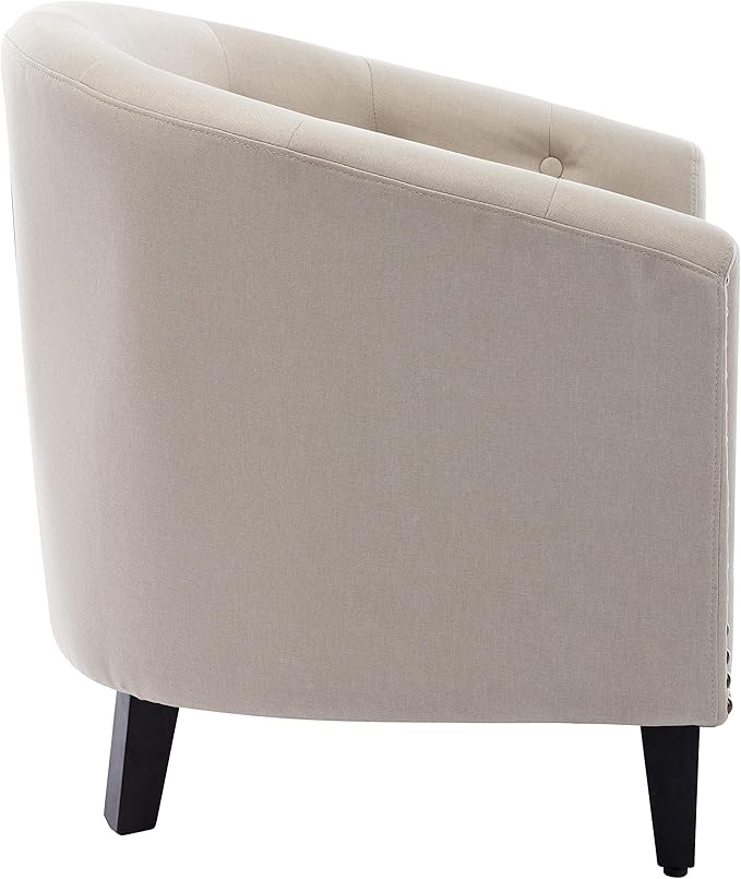 Linen Fabric Tufted Barrel ChairTub Chair for Living Room Bedroom Club Chairs