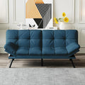 Futon Sofa Bed Convertible Couch Blue Linen Sofa Bed with Memory Foam Adjustable Backrest &amp Armrests Multifunctional Small Loveseat Sleeper Sofa for Living Room Apartment Office
