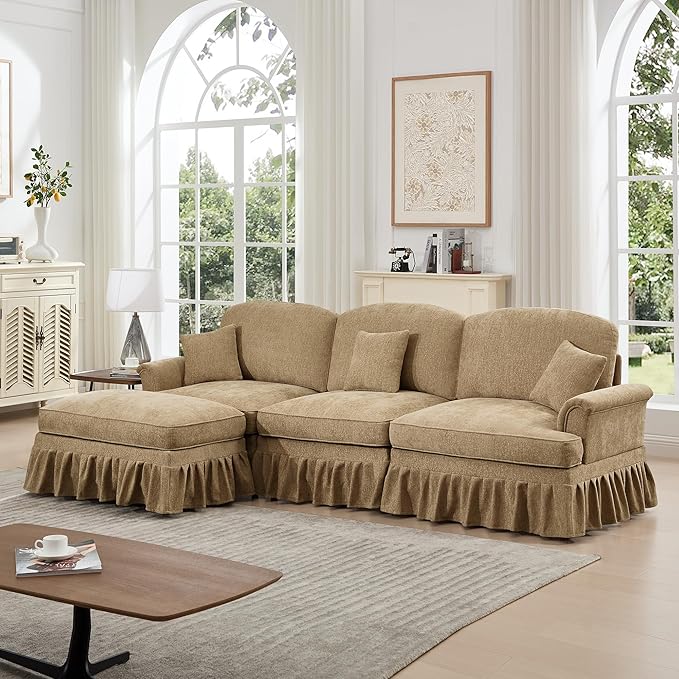 KEIKI 107 3Seat Modular Velvet Sofa Couch for Living Room Home Office Style Conscious Homeowners Cozy Warm Perfect for Entertaining Relaxation Classic Refined Premium Design Light