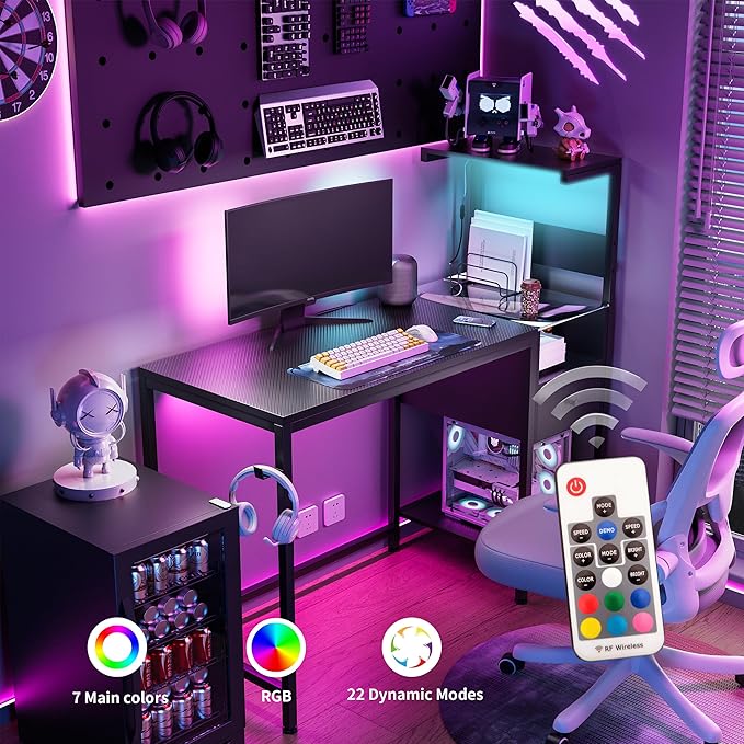 Computer Desk with Power Outlet Storage Shelves Study Writing Table with USB Ports Charging Station PC Desk Workstation for Home Office Black
