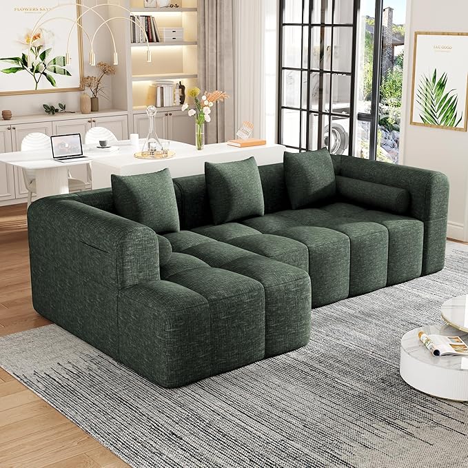 101.2 Sectional Sofa Full-Compressed Modular Sofa Couch Free-Combined Sofa with Deep Seating and Two Side Pockets for Living Room Green