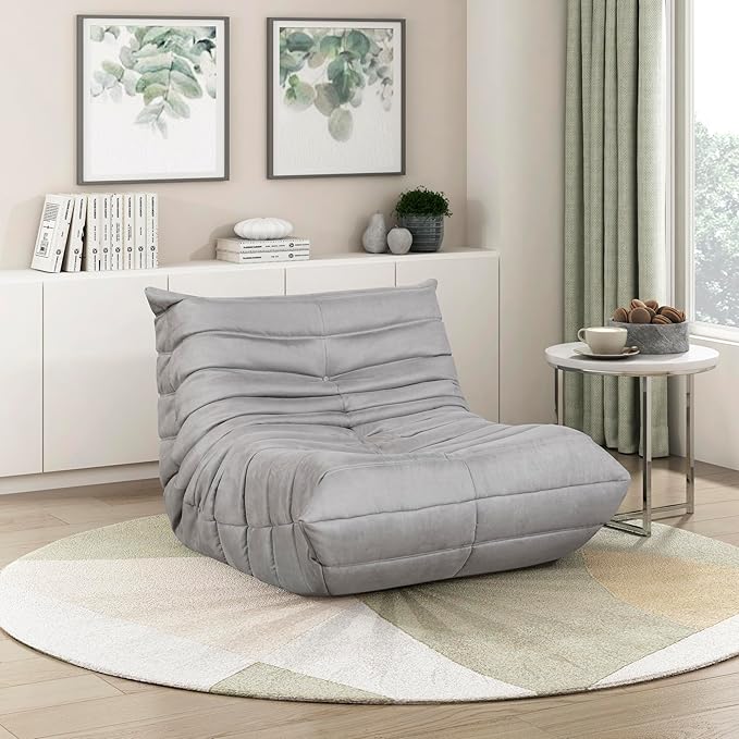 Lexicon Single Sofa Chair Floor Sofa Couch 33.5 Microfiber Floor Sofa Chair for Living Room Accent Chair High Resilient Foam-Filled Accent Single Chair for Bedroom/Office/Waiting Room Grey