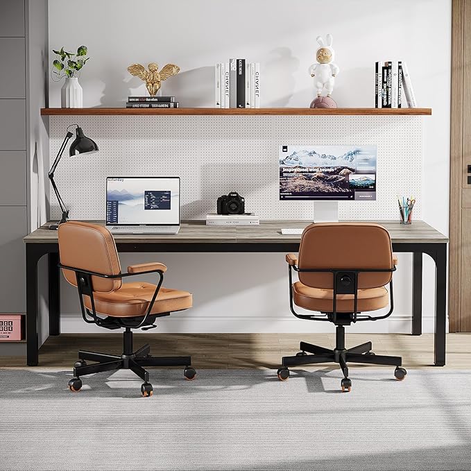 Tribesigns Two Person Desk 78-Inch Long Computer Desk Double Workstation for 2 People Work Desk for Home Office (Gray + Black)