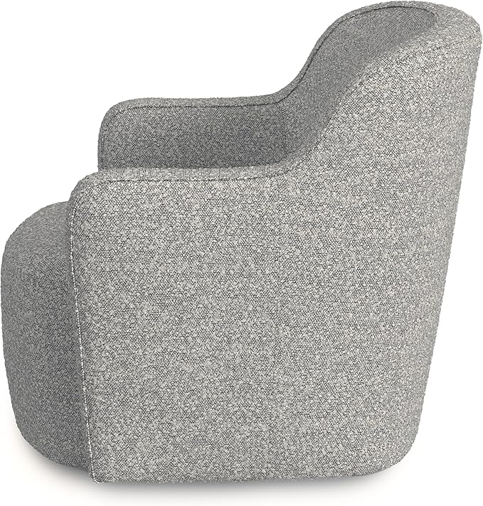 Spatial Order Upholstered 360° Barrel Back Swivel Chair | Accent Chairs for Living Room &amp Bedroom | Decorative Home Furniture White Boucle with Gray Yarn