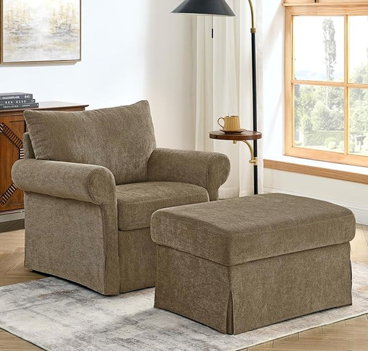 35.82 Accent Chair with Ottoman Set Upholstered Living Room Chairs for Reading Chair with Chaise Lounge Chairs Indoor Comfortable Armchair for Bedroom (Brown 35.82)
