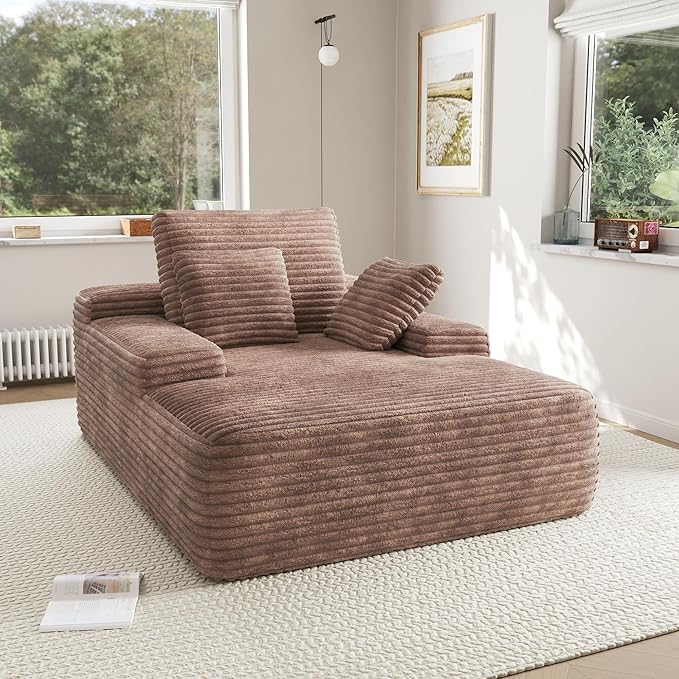 JACH 67 Oversized Boneless Sofa Bed Corduroy Sleeper Couch Lounge Chair Modern Comfy Deep Seat Lazy Sofas for Living Room Movie Room Game Room Small Space No Assembly (Brown Sofa)