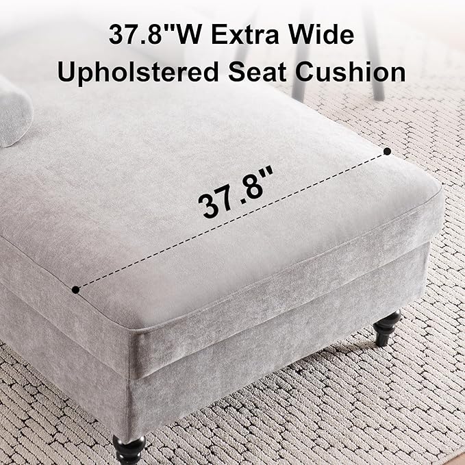 59.3 D Chaise Lounge Chair IndoorModern Chenille Upholstered Recliner Sofa with 2 Rolled PillowsComfy Sleeper Chair Bed for Living Room Bedroom Office(Light Grey 1 Seat)