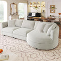 kevinplus 105.5'' Sectional Sofa Couch for Living Room Modern Contemporary 3-Seat Upholstered Sectional Couch Sofa with Curved Seat for Apartment Home Office Chenille Fabric Beige