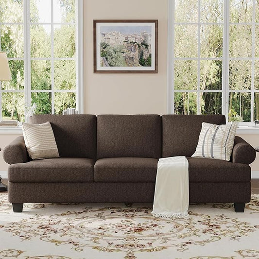 91 Inch Lawson Sofa with Extra Deep Seats Oversize Mid-Century 3-Seat Sofa Couch for Living Room Apartment Lounge Brown