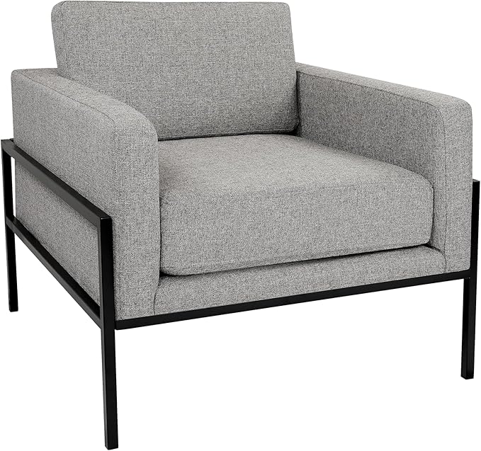 HomePop Modern Metal Frame Accent Chair|Homepop Home Décor|Accent Chairs for Living Room &amp Bedroom - Sustainable Gray Woven