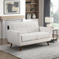Lexicon Modern Accent Couch Textured Fabric Upholstered Loveseat with Brown Wood Legs Track Arms Tufted Couch Back 2 Seater Loveseat Sofa for Living Room/Office/Waiting Room Beige
