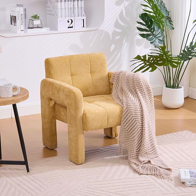 Classic Chenille Conversation ChairModern Minimalist ArmchairElegant Comfortable Accent Chair for Living RoomBedroomStudyOfficeMustard Yellow