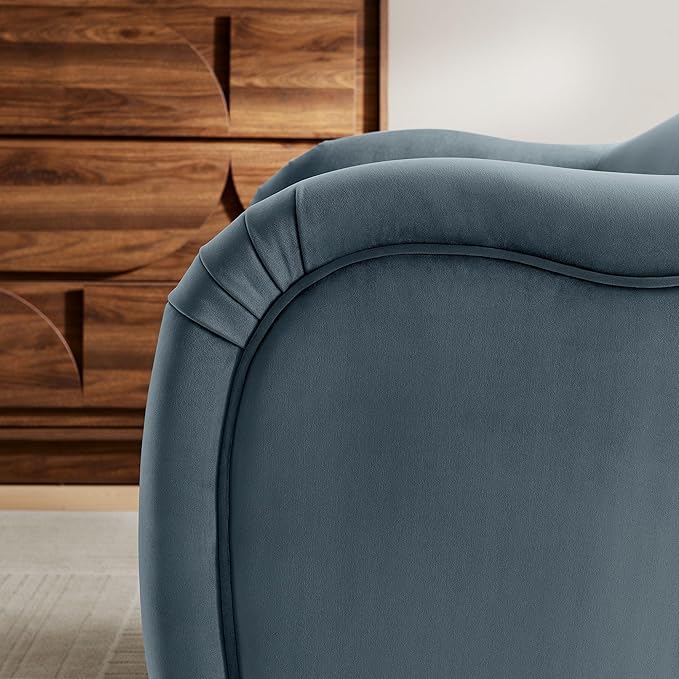 Modway Compose Barrel Chair with Performance Velvet Fabric in Cadet Blue – Upholstered Accent Armchair with Curved Backrest – Cozy Lounge Chair for Reading – Round Comfy Single Sofa Club Chair