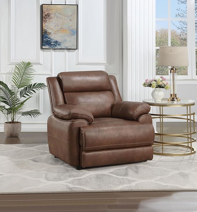 Coaster Home Furnishings - Ellington - Faux Leather Upholstered Padded Accent Chair with Black Legs Pillowtop Arms and Pocket Coil Seating - Living Room Chair - Dark Brown - 508283