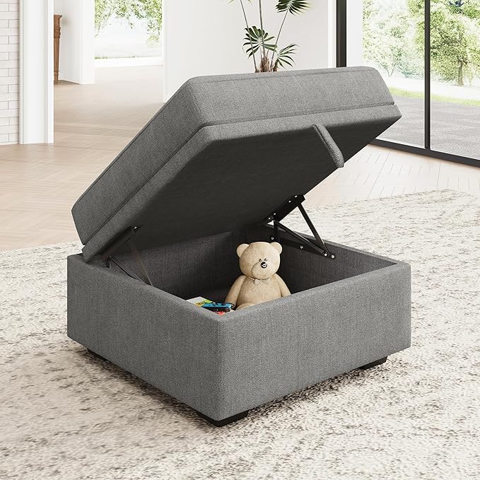 HONBAY Square Ottoman Module for Modular Sectional Sleeper Sofa Storage Ottoman Footrest and Seat Cube Grey