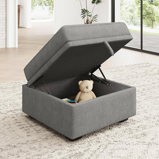 HONBAY Square Ottoman Module for Modular Sectional Sleeper Sofa Storage Ottoman Footrest and Seat Cube Grey