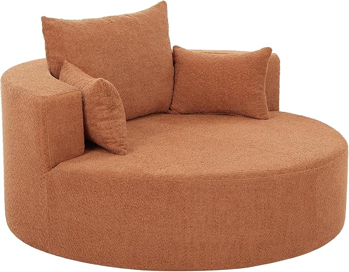 Merax 56 W Accent Chair 360°Swivel Chair with Seat Depth and 3 Removable Pillows Round Barrel Chenille Upholstered Lounge Armchair Sofa Couch for Living Room Bedroom Office or Hotel Orange