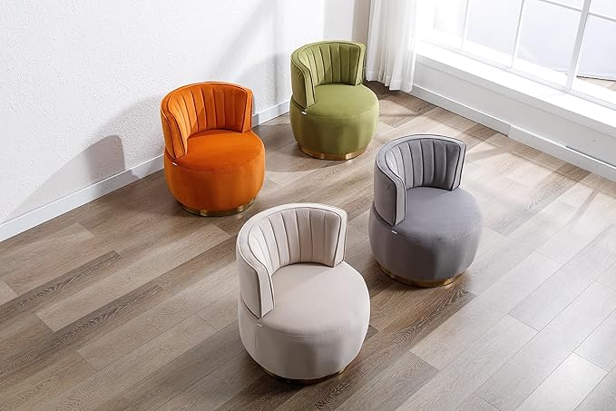 JOYBASE Swivel Accent Chair Round Swivel Barrel Chair with Golden Metal Base Cozy Comfy Lounge Chair Circle Club Chair Armchair Modern Sofa Chair for Living Room Bedroom (Grey Velvet)
