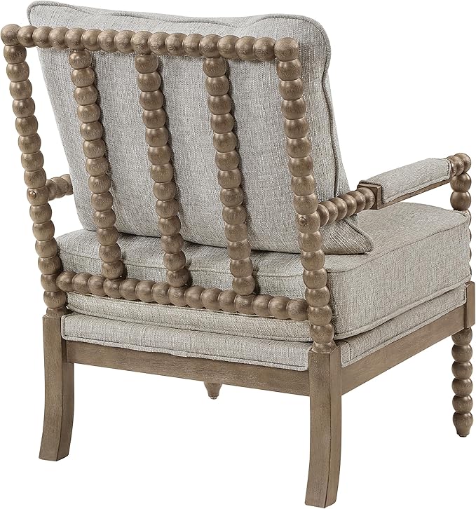 OSP Home Furnishings Fletcher Spindle Accent Chair with Rustic Brown Finish Fog Beige Upholstery